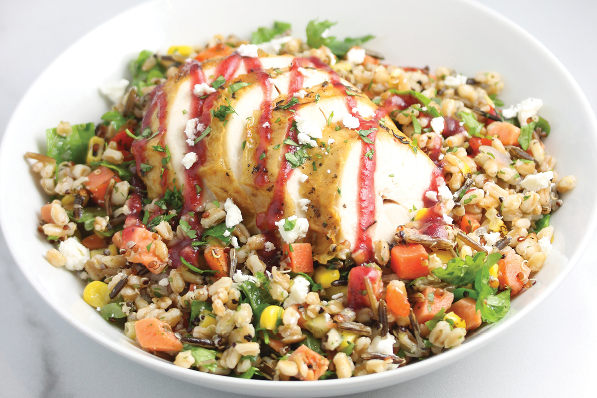Featuring a thaw and serve blend of farro, quinoa, sweet potato, wild rice, corn and red bell peppers.