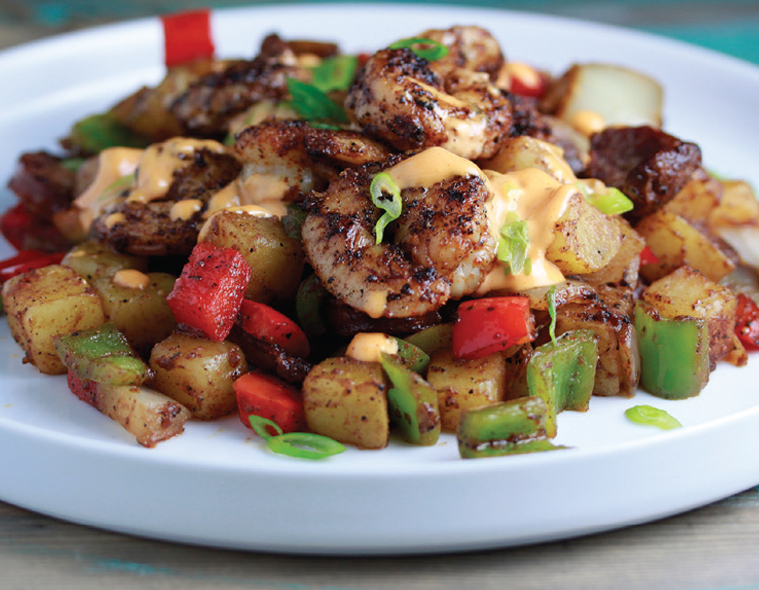 Cajun Style Shrimp with Flame Roasted Peppers & Potatoes