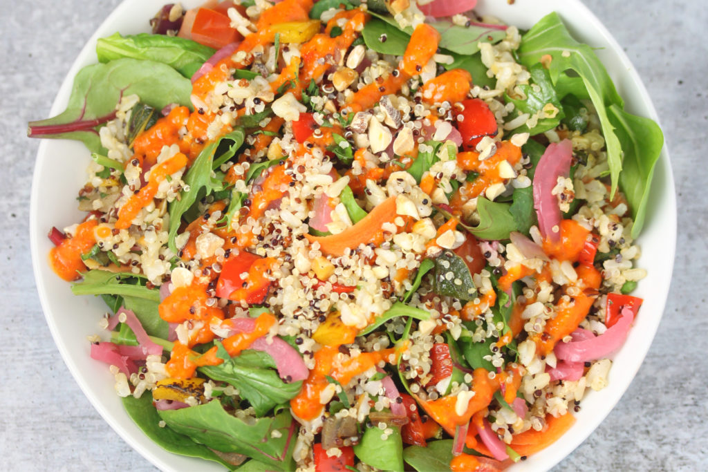 Featuring Haliburton’s certified ready-to-eat brown rice quinoa blend, roasted pepper blend, citrus pickled red onions and a roasted red pepper dressing.
